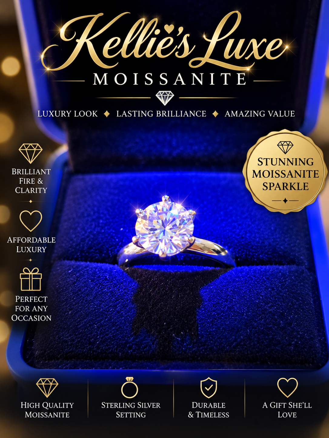 2 carat certified moissanite engagement/promise/special occasion ring.