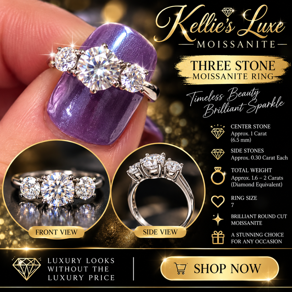 3 stone past future present 1.5 carats