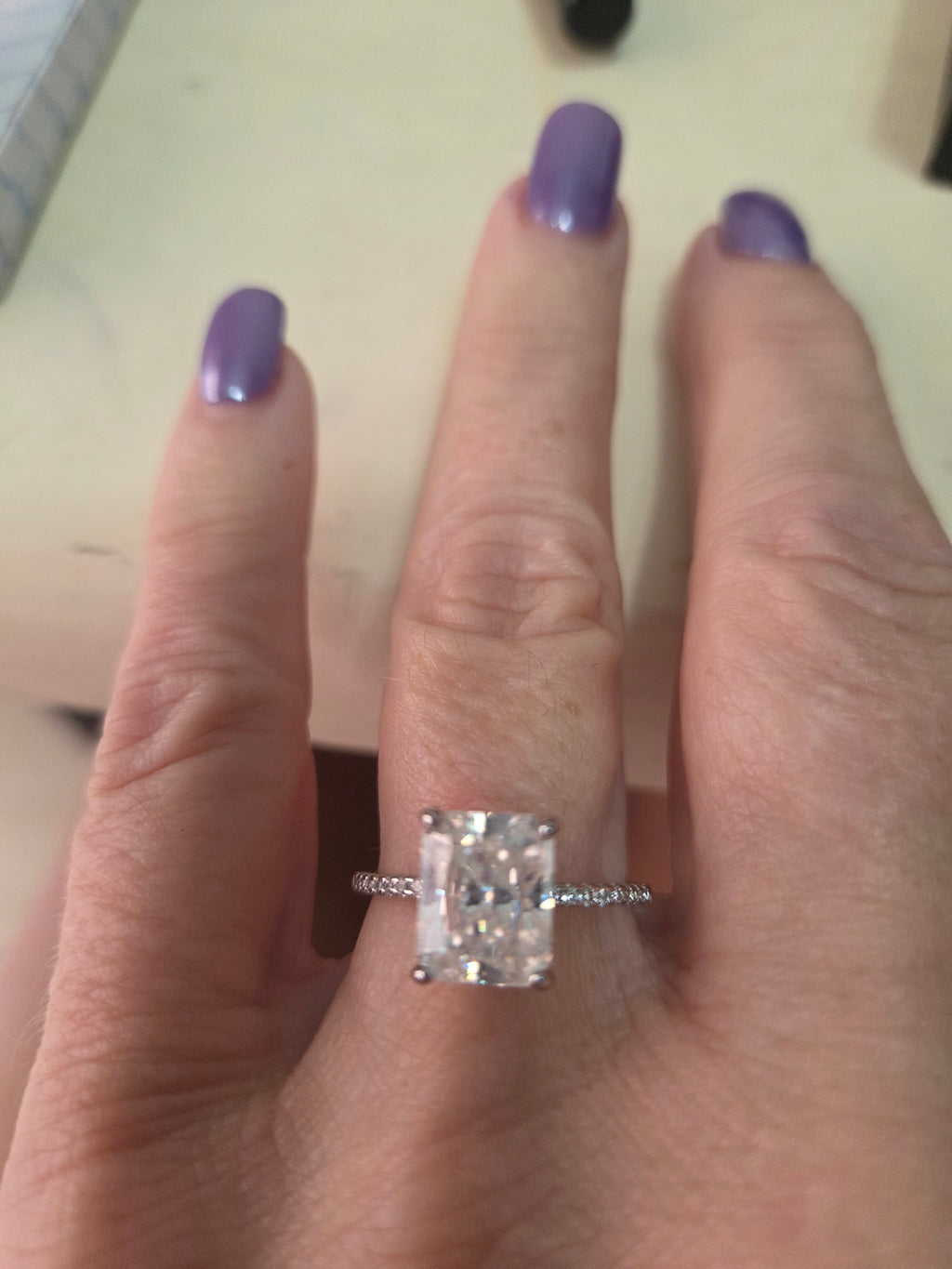 Rectangle radiant cut pave setting. Approx 3-4 carats