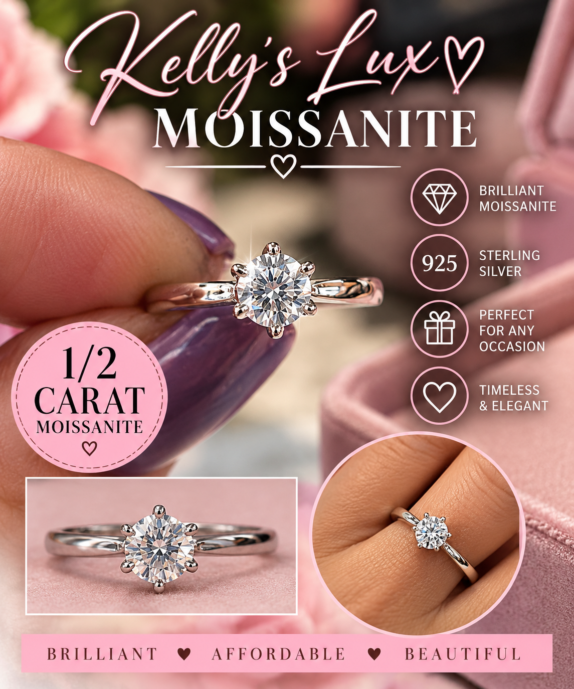 1/2 carat certified moissanite solitaire