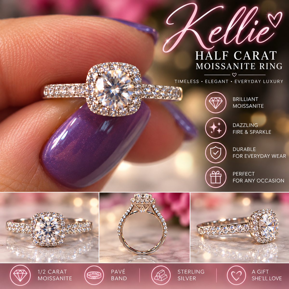 1/2 carat pave moissanite