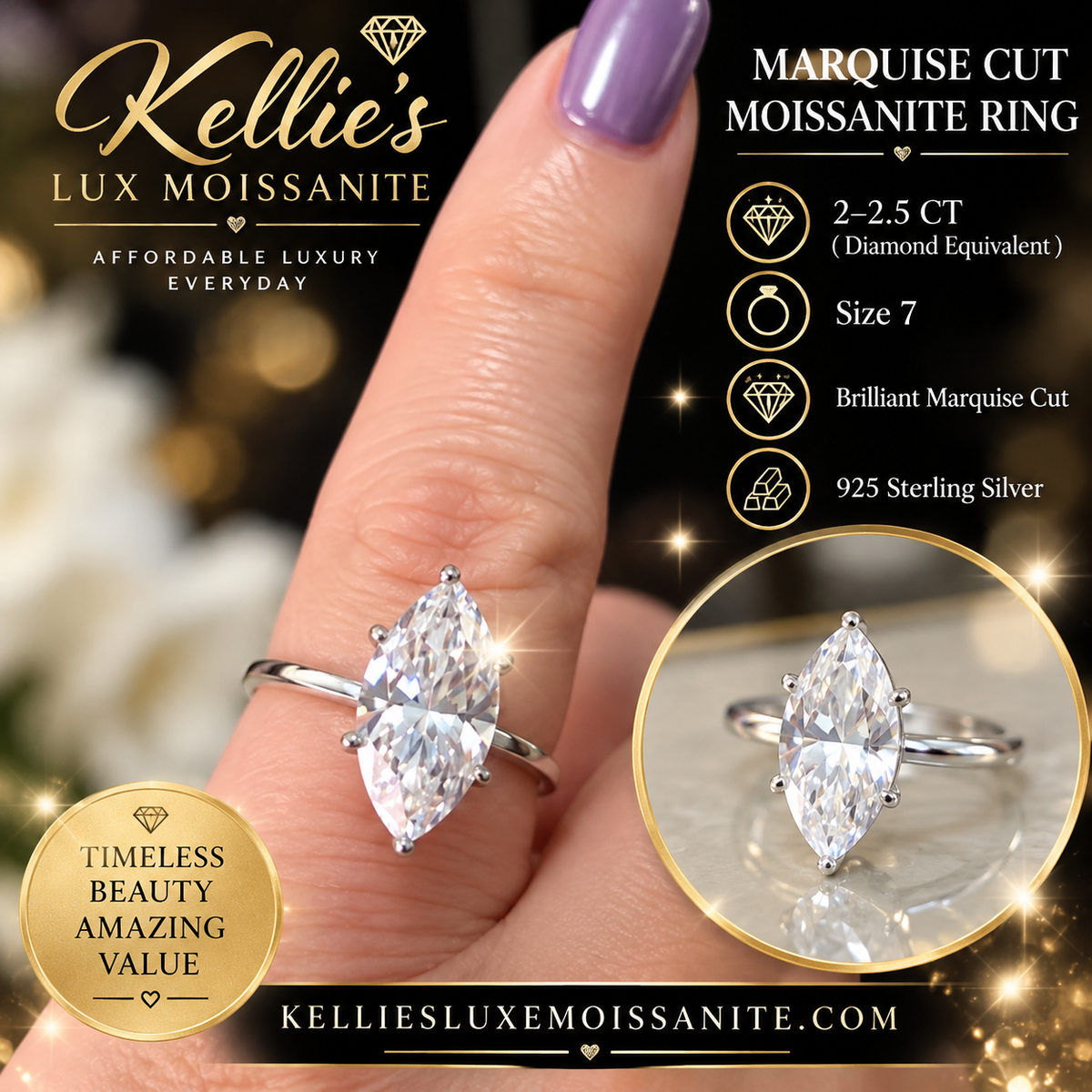 2 CT marquis shaped moissanite.